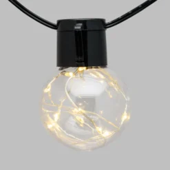Catena solare 6 m, 15 lampadine trasparenti Ø 50 mm, microled bianco caldo