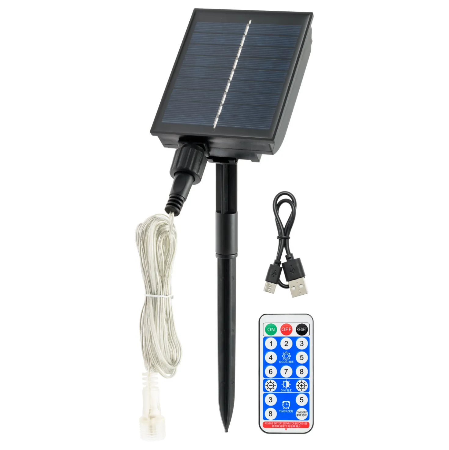 Catena solare 20 m, 400 led bianco caldo, cavo verde, Power Bank con ricarica USB