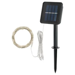 Catena solare 20 m, 200 microled bianco caldo, cavo argento