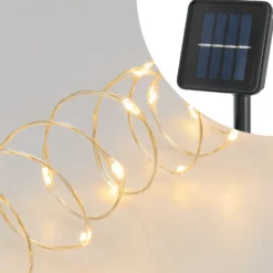 Catena solare 20 m, 200 microled bianco caldo, cavo argento