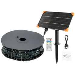 Catena solare 60 m, 1200 miniled bianco caldo, cavo verde, Power Bank con ricarica USB