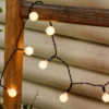Catena solare 5 m, 50 sfere bianche Ø 20 mm, led bianco caldo