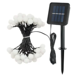 Catena solare 5 m, 50 sfere bianche Ø 20 mm, led bianco caldo