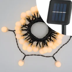 Catena solare 5 m, 50 sfere bianche Ø 20 mm, led bianco caldo