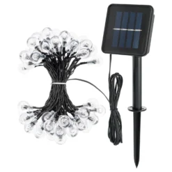 Catena solare 5 m, 50 sfere trasparenti Ø 20 mm, led bianco caldo