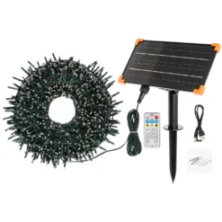 Catena solare Nastro di Luci, 20 m, 1000 led bianco caldo con Power Bank e ricarica USB