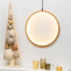 Cerchio in legno naturale, 37 cm, led bianco caldo, uso interno