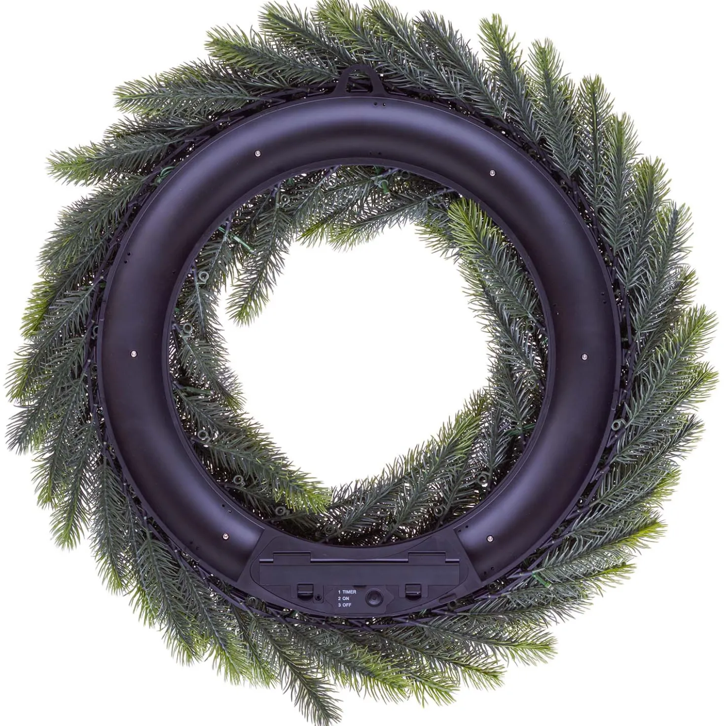 Corona Alpino in finto pino a batteria Ø 60 cm, con pigne e bacche, 80 led integrati bianco caldo