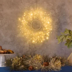 Corona Ramo Tiglio bianco Ø 45 cm, 160 microled bianco caldo, uso interno