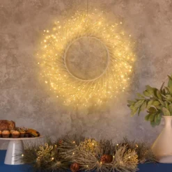 Corona Ramo Tiglio bianco Ø 75 cm, 350 microled bianco caldo, uso interno