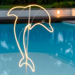 Delfino in tubo led effetto neon bianco caldo, lato sinistro