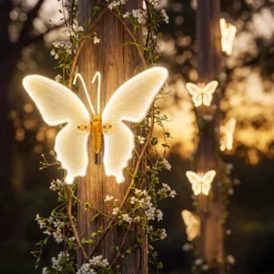 Farfalla in tubo ultraluminoso, 40 cm, 244 led bianco caldo, con movimento ali
