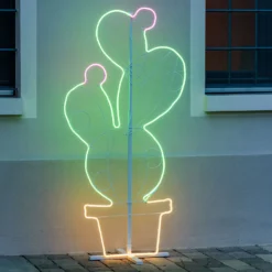 Fico d'India con vaso in tubo led effetto neon, 156 cm