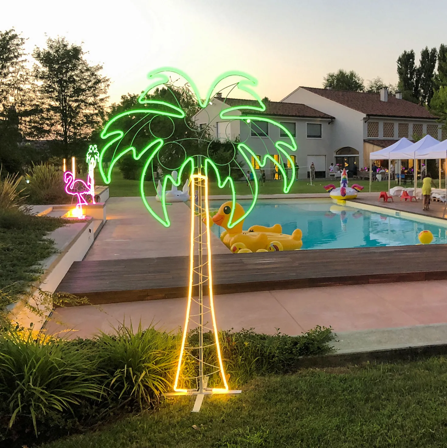 Figura Palma, tubo effetto neon, 200 cm, 1078 led bianco caldo e verde