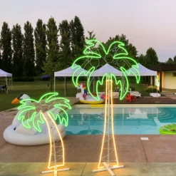 Figura Palma, tubo effetto neon, 200 cm, 1078 led bianco caldo e verde