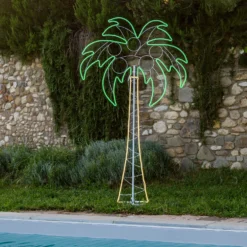 Figura Palma, tubo effetto neon, 200 cm, 1078 led bianco caldo e verde