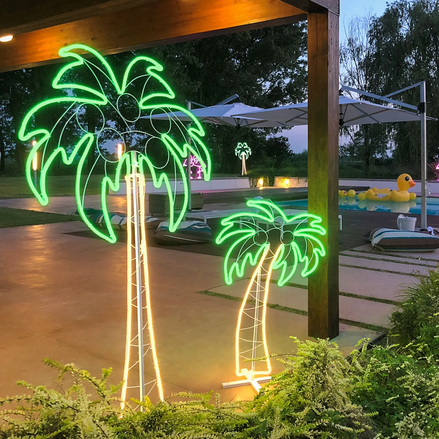 Figura Palma, tubo effetto neon, 200 cm, 1078 led bianco caldo e verde