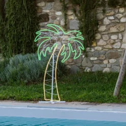 Figura Palma, tubo effetto neon, 120 cm, 686 led bianco caldo e verde