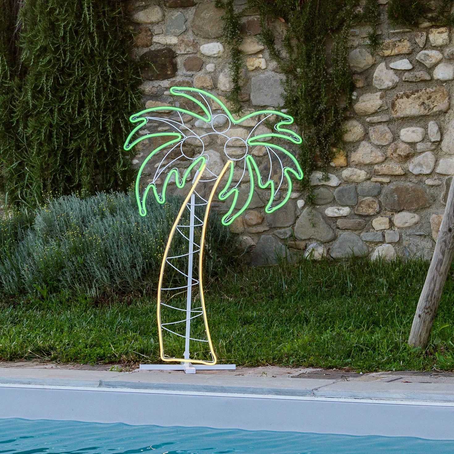 Figura Palma, tubo effetto neon, 120 cm, 686 led bianco caldo e verde