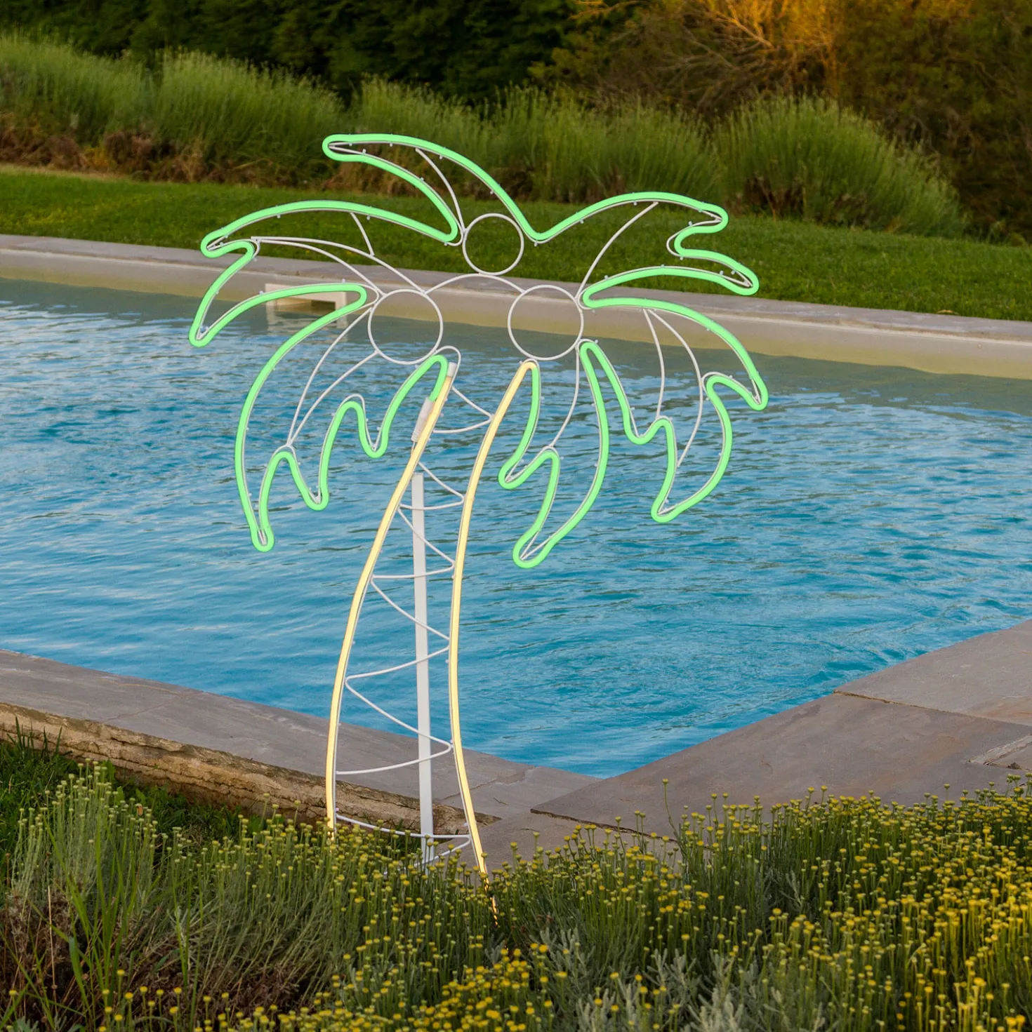 Figura Palma, tubo effetto neon, 120 cm, 686 led bianco caldo e verde