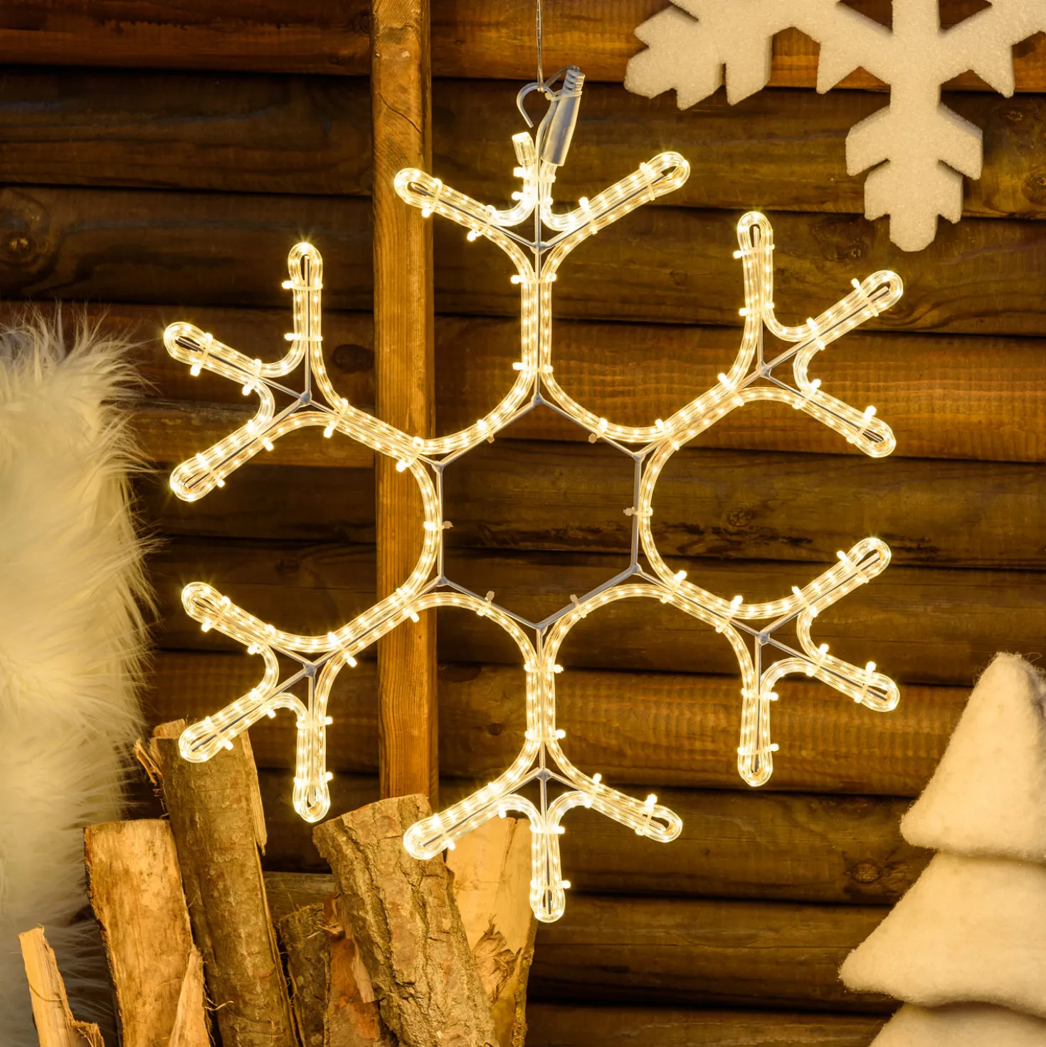 Fiocco di neve in tubo ultraluminoso 50 x 43 cm, led bianco caldo