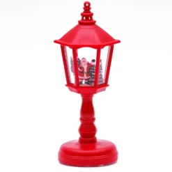 Lampione rosso, glitter scintillanti, h 21 cm, led bianco caldo, musiche natalizie