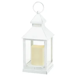 Lanterna bianco antico con candela, led bianco caldo (24 cm)
