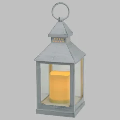 Lanterna bianco antico con candela, led bianco caldo (24 cm)