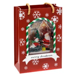 Lanterna Borsa shopping rossa, Albero, Babbo Natale e Pupazzo su slittino, led bianco caldo