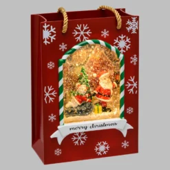 Lanterna Borsa shopping rossa, Albero, Babbo Natale e Pupazzo su slittino, led bianco caldo