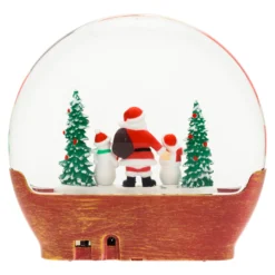 Lanterna in vetro rosso antico, paesaggio con nevicata glitter, h 19 cm, led bianco caldo