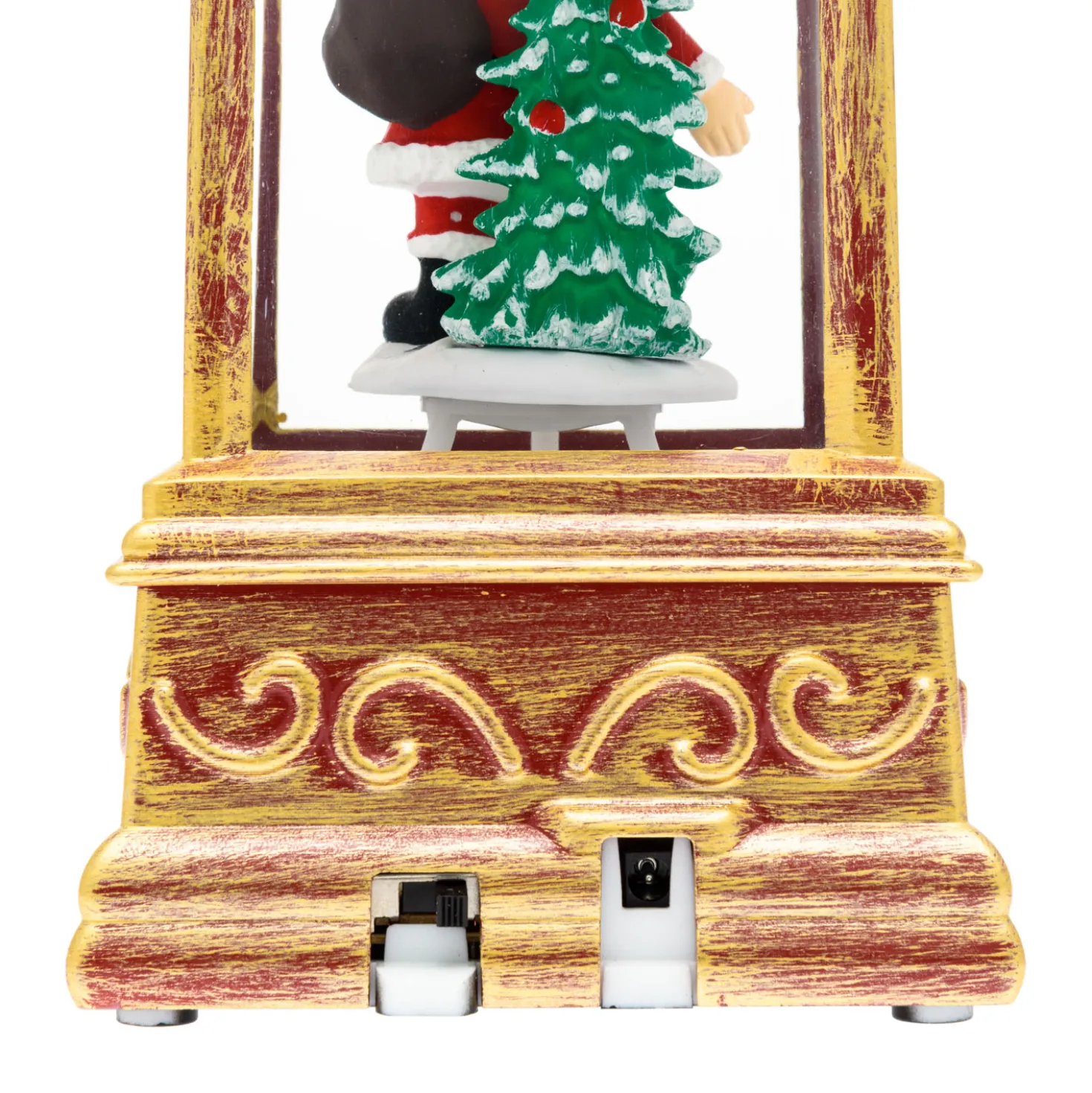 Lanterna natalizia a batteria rosso antico con nevicata glitter, h. 20,5 cm