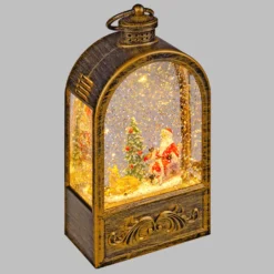 Lanterna natalizia Arco marrone brunita, glitter scintillante, h 24 cm, musiche natalizie, led bianco caldo