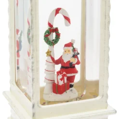 Lanterna natalizia Babbo Natale e Candy Cane, bianco antico, led bianco caldo