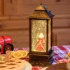Lanterna natalizia Babbo Natale con bastone e alberello, brunita, led bianco caldo
