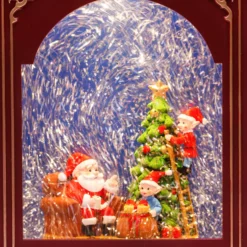 Lanterna natalizia Libro Bordeaux-Oro, glitter scintillanti, h 23 cm, led bianco caldo, musiche natalizie