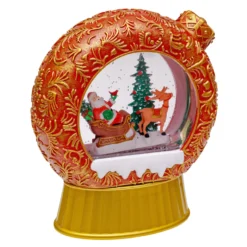 Lanterna natalizia Sfera Piatta rosso antico, glitter scintillante, h 20 cm, musiche natalizie, led bianco caldo