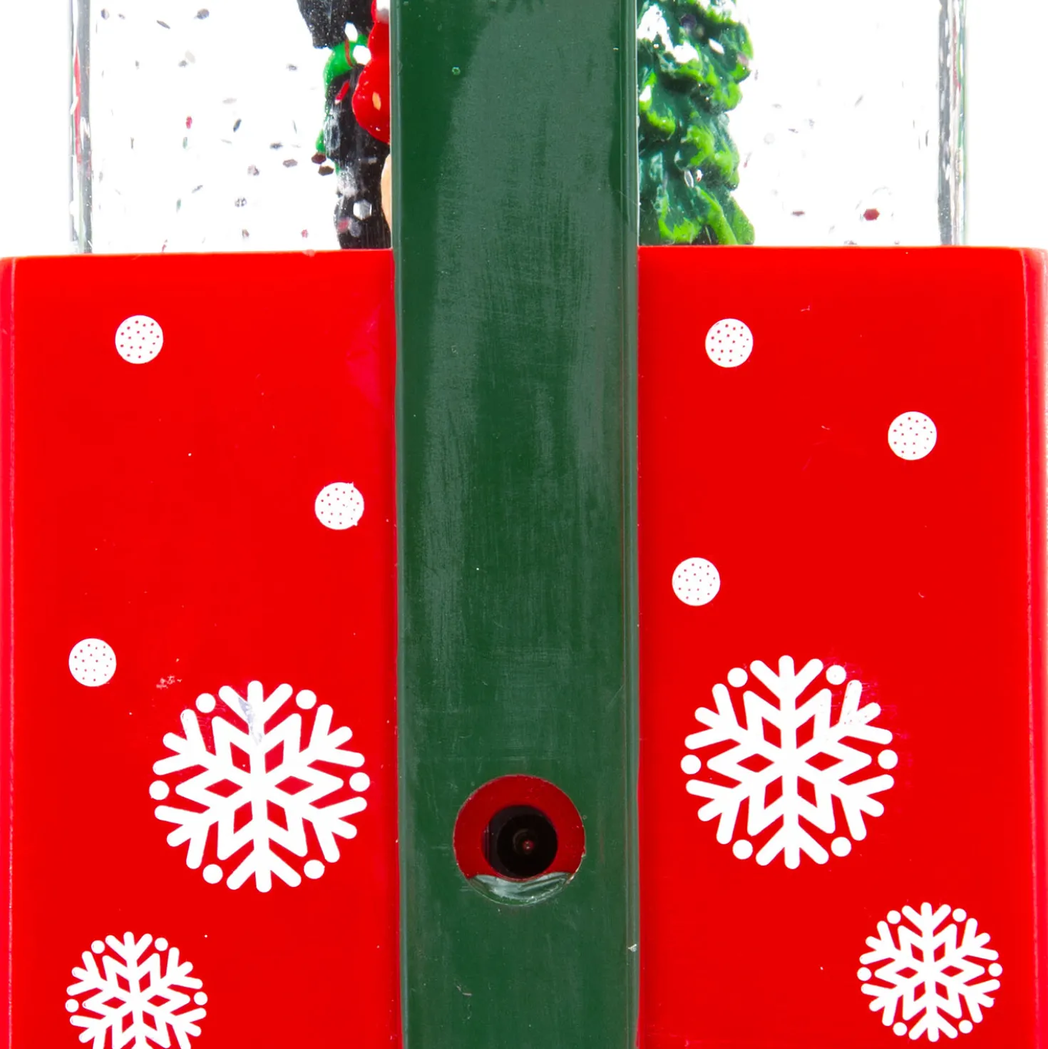 Lanterna Pacco Regalo rosso con glitter scintillanti, h 19 cm, led bianco caldo, musiche natalizie