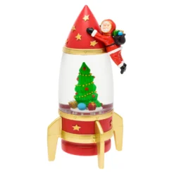 Lanterna Razzo con Babbo Natale astronauta, rosso e oro, h 27,5 cm, led bianco caldo