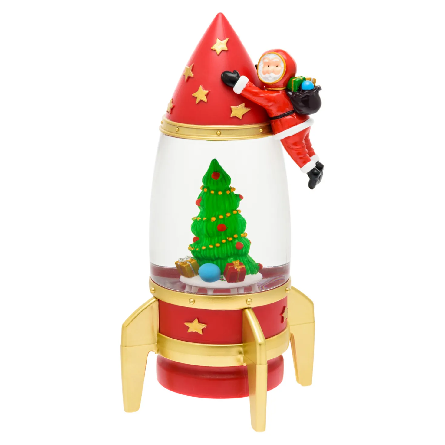 Lanterna Razzo con Babbo Natale astronauta, rosso e oro, h 27,5 cm, led bianco caldo
