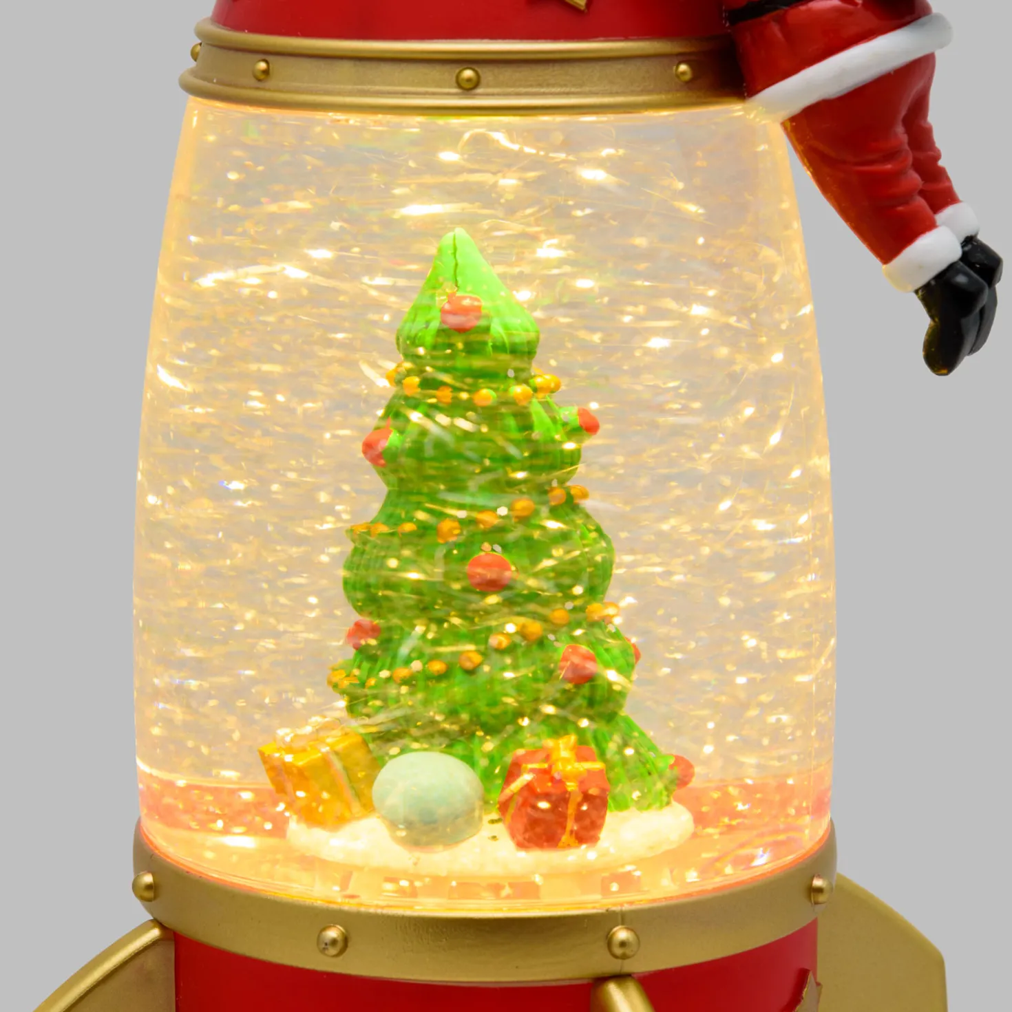 Lanterna Razzo con Babbo Natale astronauta, rosso e oro, h 27,5 cm, led bianco caldo