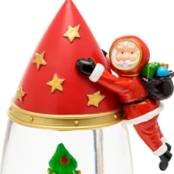 Lanterna Razzo con Babbo Natale astronauta, rosso e oro, h 27,5 cm, led bianco caldo