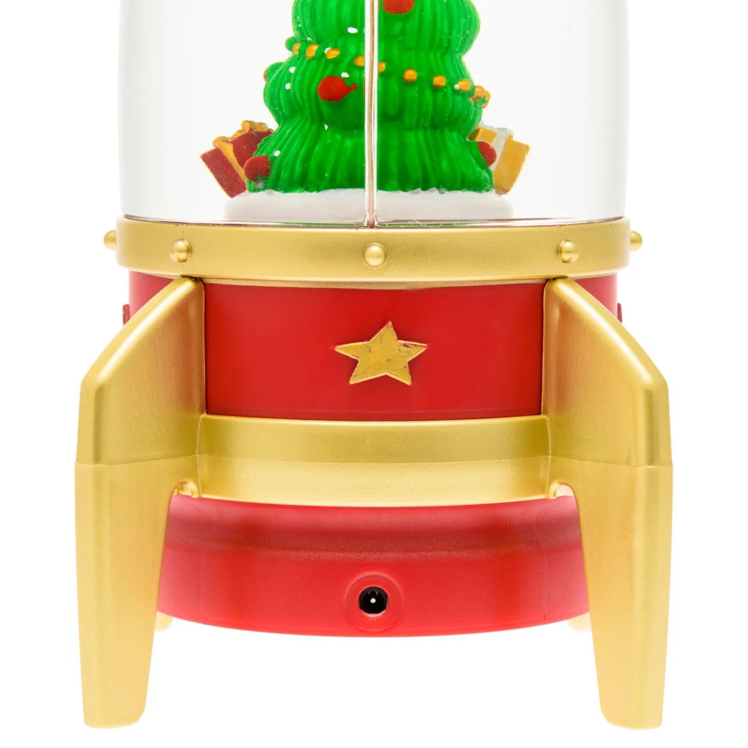 Lanterna Razzo con Babbo Natale astronauta, rosso e oro, h 27,5 cm, led bianco caldo