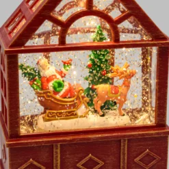 Lanterna Serra con Babbo Natale su slitta e renna, led bianco caldo