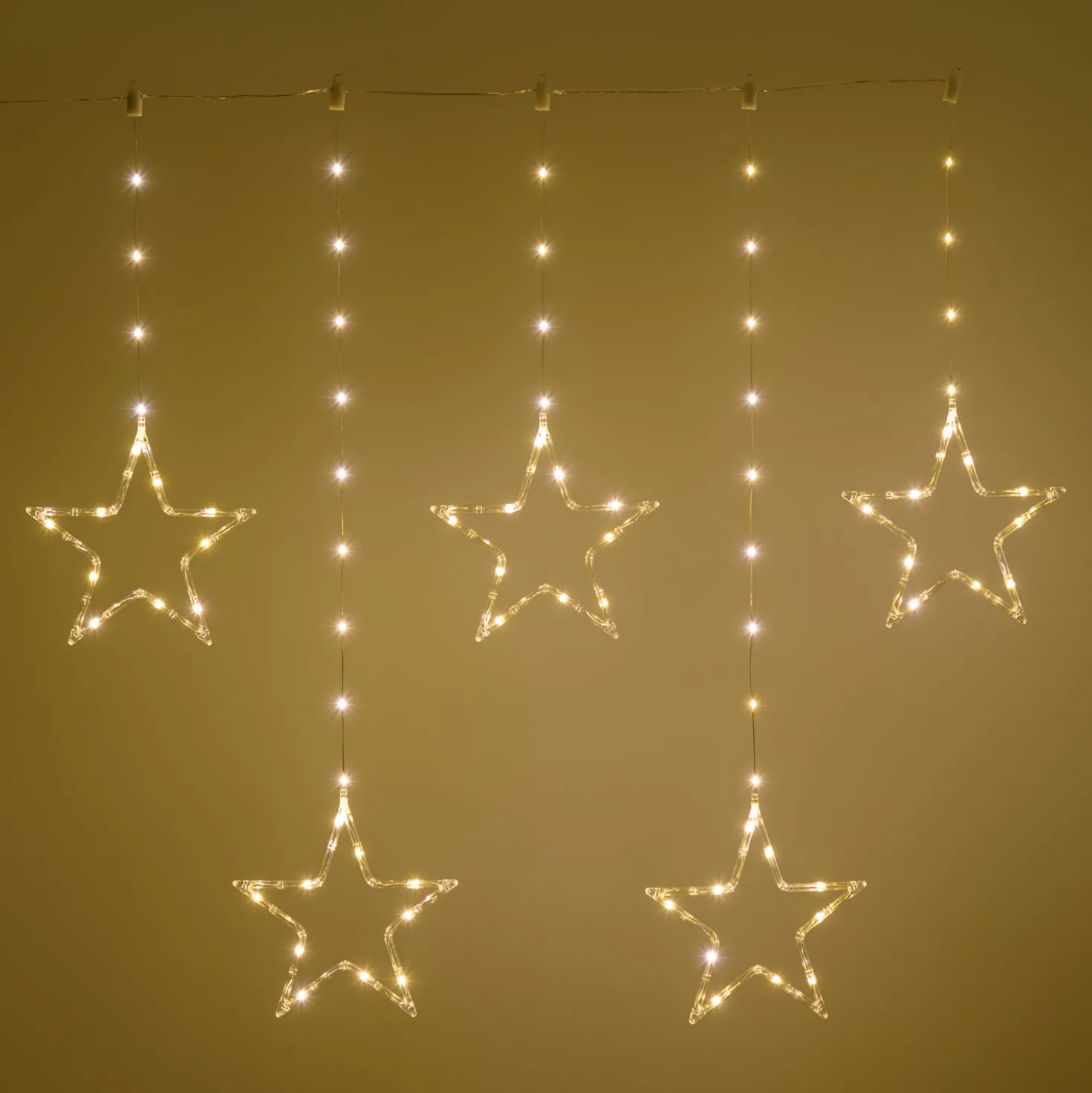 Luci per finestra a batteria con 5 Stelle Ø 23 cm, h 0,86 m, 80 microled bianco caldo