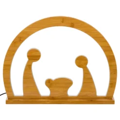 Natività in legno naturale con base, h 42 cm, led bianco caldo, uso interno