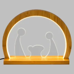 Natività Plexi in legno naturale con base, h 26 cm, led bianco caldo, uso interno