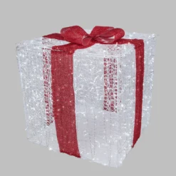 Pacco regalo 3D in acrilico trasparente, h 85 cm, 1000 Dual LED bianco caldo e bianco freddo