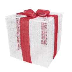 Pacco regalo 3D in acrilico trasparente, h 85 cm, 1000 Dual LED bianco caldo e bianco freddo