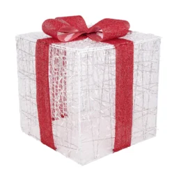 Pacco regalo 3D in acrilico trasparente, h 65 cm, 550 Dual LED bianco caldo e bianco freddo
